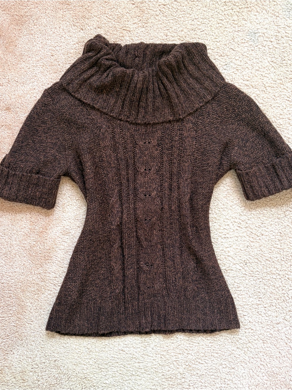 cozy academia brown cable knit cowl neck sweater